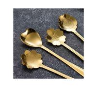 8X Stainless Steel Flower Gold Scoop Coffee Spoon Gift Kitchen Dessert Tea Tableware Decoration Set 18Cm