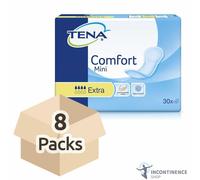 8x TENA Comfort Mini Extra - Thin Incontinence Pads - Pack of 30 - 600ml