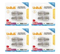 8X Unibulb Pygmy E14 100Lm 15W 2800K (Warm White) Incandescent Dimmable Light Bulbs For Fridge, Freezer, Oven, & Salt Lamps