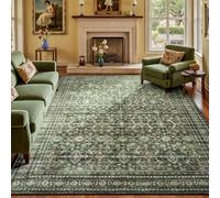 8x10 Area Rugs for Living Room Green Washable Non-Slip Large Carpet | Soft Boho Area Rug for Bedroom Dining Room Home Office Indoor Nursery, Stain Resistant, Low Pile, Vintage Distressed Rug