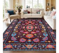 8x10 Area Rugs Living Room Washable Non Slip Low Pile Oushak Vintage Stain Resistant Soft Large Oriental Rugs for Bedroom, Dining Room, Kitchen, Indoor Leisure Rooms, Nova Burgundy Fuchsia Orange Soda