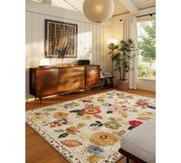 8x10 Area Rugs Washable Rug: Large Living Room Rug Stain Resistant Distressed Vintage Floral Rug Non Slip Low Pile Faux Wool Soft Rug for Bedroom Bedside Farmhouse Dining Room Kids Playroom Nursery