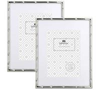 8x10'' Bamboo Detail Designs Silver Metal Picture Frame with Mat for 5x7'' Set of 2, Narrow Silver Plated Photo Frames 5 x7'' With Soft Touch Velvet Backing for Desktop and Wall Décor(Silver)