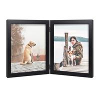 8x10 Double Picture Frame Wooden Hinged Photo Frame Definition Glass Stand Vertically on Desktop or Tabletop Black