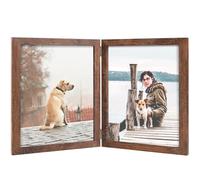 8x10 Double Picture Frame Wooden Hinged Photo Frame Definition Glass Stand Vertically on Desktop or Tabletop Rustic Wood