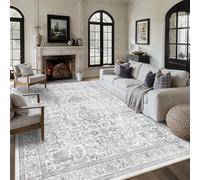 8x10 Gray Washable Area Rugs for Living Room Non Slip Low Pile Vintage Boho Throw Rug Soft Retro Distressed Floral Large Carpet Indoor Farmhouse Decor for Bedroom Dining Room Office Kitchen Playroom