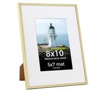 8x10 Photo Frame, 8x10 inch Picture Frames with Mount for 5x7 inch Frame, Metal Frame with Plexiglass Window, Versatile Poster Frame for Home, Gallery Wall Mount Display, Gold