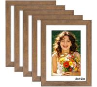 8x10 Photo Frame Wood Effect - 5 Pack 10x8 Picture Frames with Mount, Photo Frames 8x10 Picture Frame for Wall Mount & Desktop