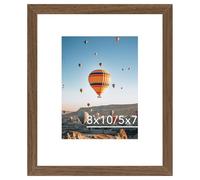 8x10 Picture Frame Brown with 5x7 Mat for Wall Hanging or Tabletop, Display Photo 5x7 with Mat or 8x10 without Mat, 8 by 10 Wall Gallery Poster Photo Frame with Shatter Resistant Plexiglass, Brown