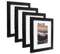 8x10 Picture Frame Set of 4, 5x7 with Mat or 8x10 without Mat, Black Wooden 8x10 Inch Photo Frames with Mount for Tabletop or Wall, 8x10 Inch Picture Frames for Home and Office Decoration