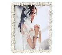 8x10 Picture Frame with Pearl for Wedding, Silver Plated Photo Frames with High Definition Glass Frames with Rhinestones, 8x10 Photo Frame for Wedding Gift, Tabletop or Wall Mounting Display for