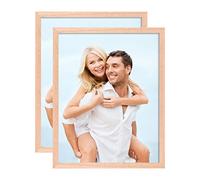 8x10 Picture Frames Made of Solid Wood,2 Pack 20x25cm Oak Photo Frame Gallery Set with Real Glass Front, Natural Wood Color picture Frames with Mount for Wall or Tabletop Display