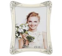 8x10 Vintage Metal White Picture Frame Silver Border Floral Fancy Antique Photo Frame Ornate Gold Frame Tabletop or Wall Art Display, Clear HD Glass Front, Wedding Frame Gifts for Couples Women
