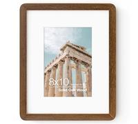 8x10in Solid Oak Wood Frame with Round Corner & HD Plexiglass, Walnut | Picture Frame with mat for 5x7in, Hanging Hardware Included, for Wall & Tabletop
