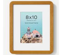 8x10in Solid Teak Wood Picture Frame with Round Corner & HD Plexiglass | Photo Frame with mat for 5x7in, Hanging Hardware Included, for Wall & Tabletop
