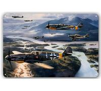 8x12 in Air Combat Tin Sign - BF-109 German WWII Fighter Plane - Military Aviation Wall Decor