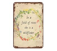 8x12 IN Creative Metal Tin Sign In A Field Of Rose She Is A Wildflower Funny Tin Sign Summer Wall Farmhouse Decor For Home Cafes Office Store Pubs Club Sign Gift Plaque Metal Tin Sign
