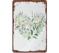 8x12 IN Vintage Tin Sign Art Watercolor Botanical Metal Tin Sign Lilies of The Valley Eucalyptus Daffodil Flower Tin Sign Poster Home Bar Plate Wall Decor Modern Floral Home Decor