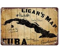 8x12 Inch Cigars Map Cuba Havana Santiago Metal Sign - Retro Wall Decor for Home, Bars & Offices