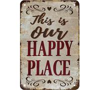 8x12 inch IN This is Our Happy Place Metal Tin Signs Vintage Aluminum Poster Retro Plaque for Office Bar Patio Indoor Art Wall Decorations Farmhouse Decor Gift Friends