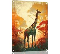 8x12 Inch Retro Giraffe Metal Tin Sign - Vintage Farmhouse Wall Decor For Home,Kitchen,Bathroom,Bar - Tall Safari Artwork For Wildlife Lovers,Nature Admirers,And Animal Enthusiasts