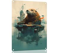 8x12 Inch Retro Sea Otter Metal Tin Sign - Vintage Farmhouse Wall Decor For Home,Kitchen,Bathroom,Bar - Playful Marine Life Design For Animal Lovers,Nature Admirers,And Ocean Enthusiasts