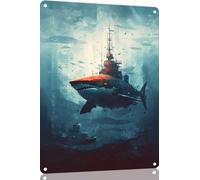 8x12 Inch Retro Shark Metal Tin Sign - Vintage Farmhouse Wall Decor For Home,Kitchen,Bathroom,Bar - Fierce Marine Life Design For Animal Lovers,Nature Fans,And Ocean Enthusiasts