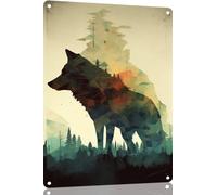 8x12 Inch Retro Wolf Metal Tin Sign - Vintage Farmhouse Wall Decor For Home,Kitchen,Bathroom,Bar - Intriguing Wildlife Artwork For Animal Lovers,Nature Enthusiasts,And Forest Fans
