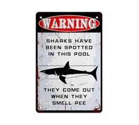8x12 Inches Sharks Danger Warning Metal Sign for Home - Pool Rules Swimming Shark Decor Tin Signs - Sharks Shepherd Signs for Fence or Wall - Vintage Design Tin Decorations Wall Art Print Poster