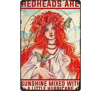 8X12 inches Vintage Redhead Girl Butterfly Metal Sign Redheads are Sunshine Mixed with A Little Hurricane Poster Tin Sign Retro Plaque Wall Decor Gift for Home Kitchen Office Club Bar Gym