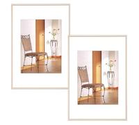 8x12 Picture Frame Set of 2, Brass Brushed Thin Metal Aluminum Photo Frame with HD Glass, Fit 6x8 with Mat or 8 x 12 without Mat, for Table and Wall, 2 Pack