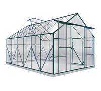 Outsunny 8 x 12ft Aluminium Greenhouse Polycarbonate Walk-in Garden Greenhouse Kit with Adjustable Roof Vent, Double Sliding Door, Rain Gutter and Foundation, Clear Green