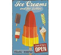 8x12Inch Metal Tin Sign,Ice Creams and Lollies Art Plaque Home Wll Decor For Coffee Bar Room Vintage Decor