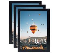8x13 Picture Frame Set of 3 Black for Wall Hanging or Tabletop, Wall Mounting Horizontally or Vertically, 8 x 13 Square Wall Gallery Poster Photo Frame with Shatter Resistant Plexiglass, 3 Pack, Black