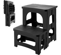 8x17inch Collapsible 2-Step Stool, Non-Slip Hot Tub Steps Outdoor, Foldable Step Stool, Hold up to 300 lbs, Plastic 2 Step Pool Stool for Kitchen Office Home RV, Black (Black)