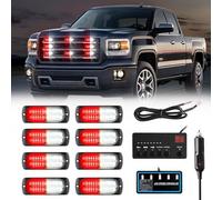 8x24 LED Mini Grill Grille Strobe Warning Police Lights w/Digital Display Controller, Red/White Surface Mount Emergency Hazard Safety Cop Lighthead for Volunteer firefighters Trucks Vehicles