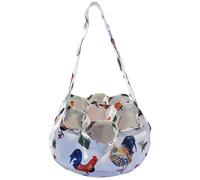 8x3" Canvas Egg Collecting Basket with Handle - 7-Grid Chicken & Rooster Pattern Bag for Chicken Coop