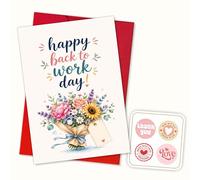 (8x5.3 Inch) Happy Back to Work Day Greeting Card, Floral Employee Appreciation Congratulations Card for Office Coworker Celebration, Work Anniversary Card Employee Appreciation Greeting Cards
