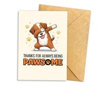 (8x5.3 Inch) Thanks for Always Being Pawsome Funny Dog Thank You Card, Cute Dabbing Puppy Appreciation Greeting Card for Dog Lovers, Pet Owners, Veterinarian, Vet Tech, Groomer, Folded Card with