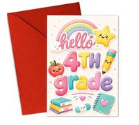 (8x5.3Inch) Hello 4th Grade Greeting Card Back to School Card for Students Teacher Appreciation Classroom Supplies Fun Educational Stationery Note Card Student Motivation Welcome Note with Envelope