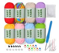 8x50g Yarn for Crochet, Crochet Cotton Yarn Chunky Yarns for Crochets with 4mm Hook Easy-to-See Stitches, Stitch Markers, Easy Crochet Starter Kit for Beginners
