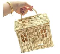 8x5x10in House Shaped Rattan Garden Harvest Basket with Lid Handle Storage