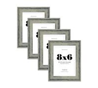 8x6" Distressed Green Picture Frame with 7x5" Mount - Industrial Photo Frame with Distressed Finish, Wall Hooks and Kickstand, 32mm Edge - 4 Pack