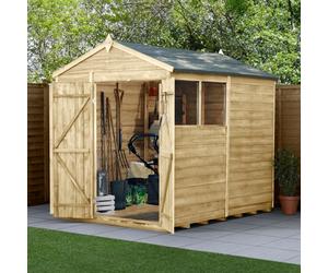 8x6 Forest 4Life Overlap Apex Wooden Shed with Double Doors - 8 x 6 2.43m x 1.99m Forest Overlap Shed - Pressure Treated With Installation on Customer