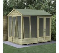 8x6 Forest Beckwood Reverse Apex Summerhouse with Double Doors - 25yr Guarantee - 2 Opening Windows - With Installation