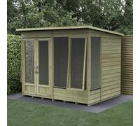 8x6 Forest BeckwoodShiplap Pent Summerhouse with Double Doors - 25yr Guarantee - 1 Front Opening and 1 Side Opening Window - Delivery Only