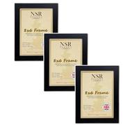 8x6 inch Black Picture Frame Set of 3 Picture Photo Frames - Flat Wall Mount Hang Hooks & Tabletop Stand Poster Wooden Portrait/Panoramic Acrylic Artwork Display