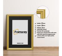 (8x6" Pic (10x8" Frame)) Gold Picture Frame / LW Style Wall Art Frame / Modern Photo Frames With Black Mount
