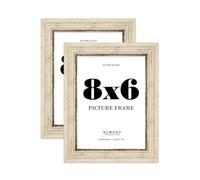 8x6 Picture Frame, Display 8x6 Pictures (20.3 x 15.2cm) - Distressed Cream Refined 42mm Edge Photo Display - 2 Pack