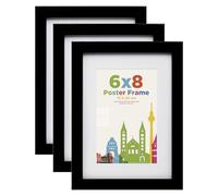 8x6 Picture Frames with 6x4 Mount, Wooden 15 x 20 cm Frames Featuring Clear Plexiglass for Table and Wall Mounting, Perfect for Portrait, Home, Office, Black, 3 Pack